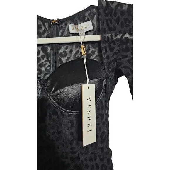 NWT Meshki black seara devore long sleeve corset top leopard mini dress size XS - Picture 9 of 13
